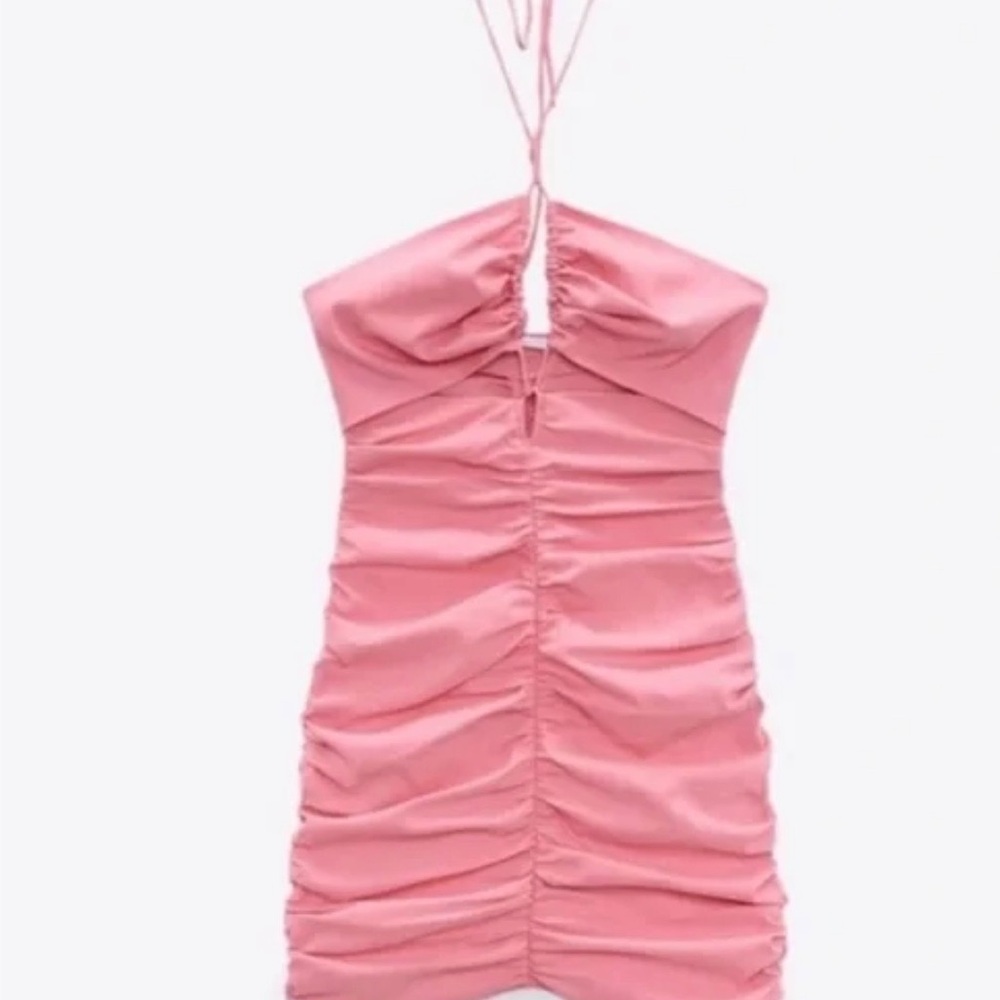 Zara Pink Ruched Midi Dress